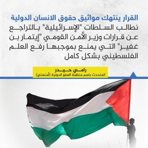 منظمة العفو الدولية تطالب "إسرائيل" بالتراجع عن قرار حظر رفع العلم الفلسطيني